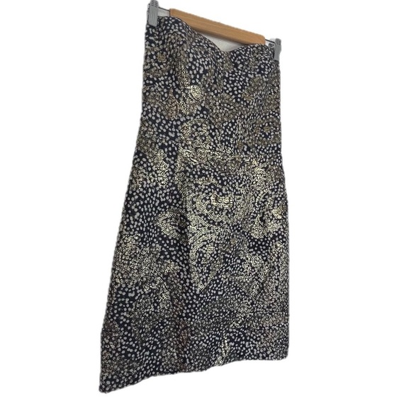 Milly of New York Strapless Brocade Black Metallic Gold Party Dress Size 10 - Picture 6 of 13